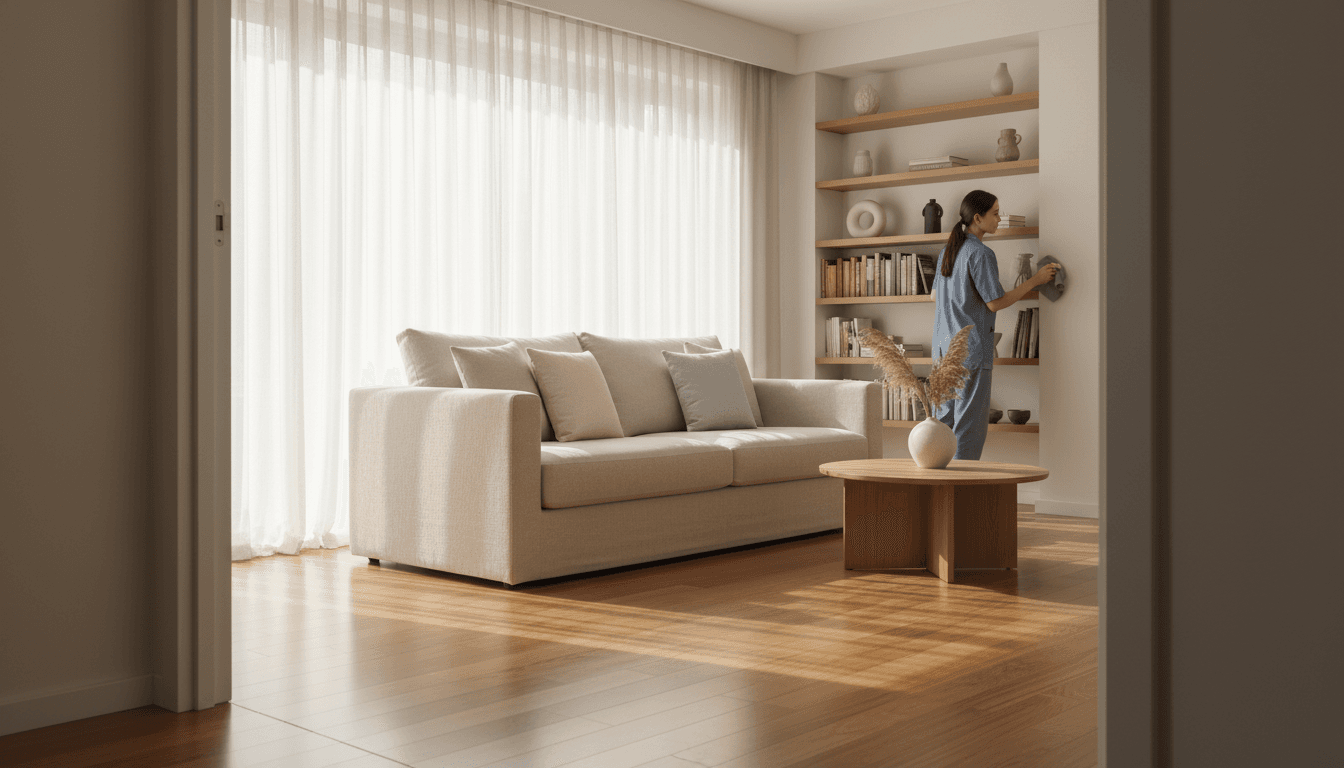 Bright and tidy Toronto living room with natural light after a professional clean