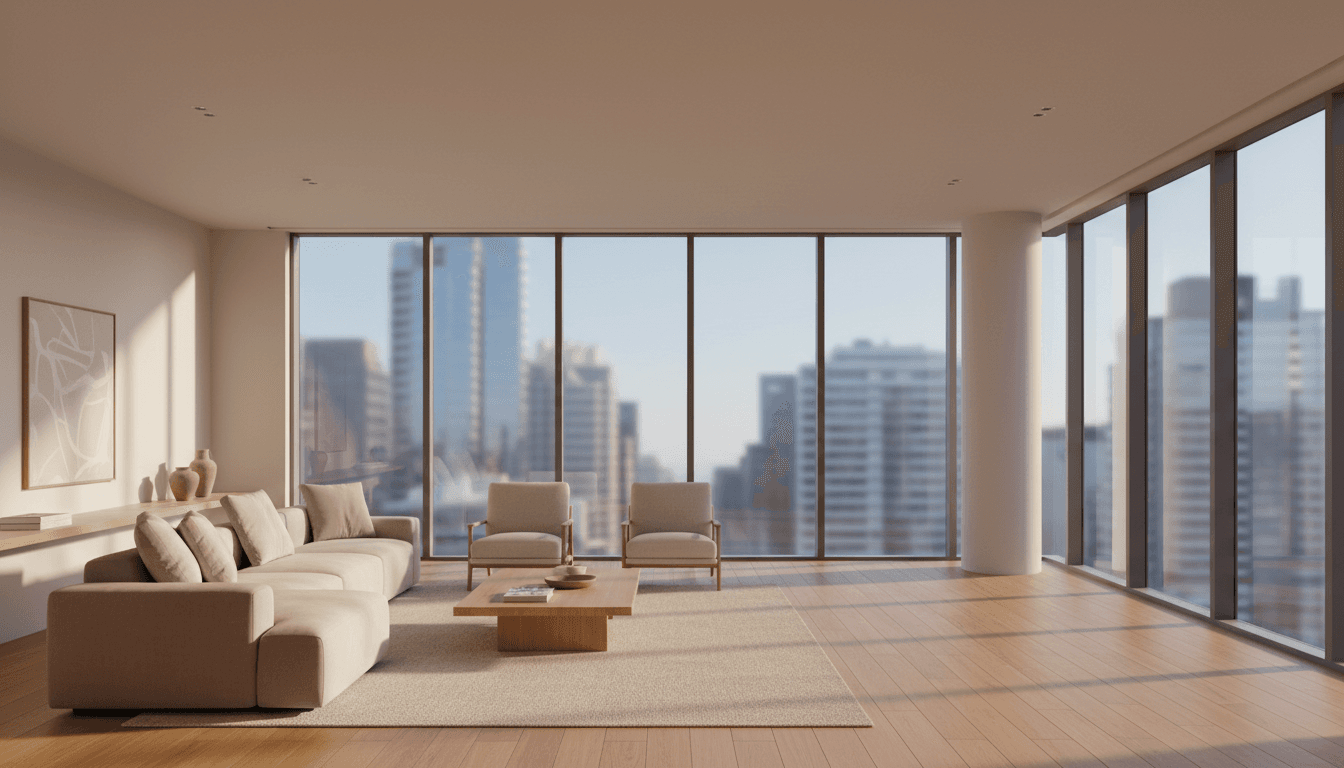 Bright, clean living room in a Toronto home with large windows and natural light